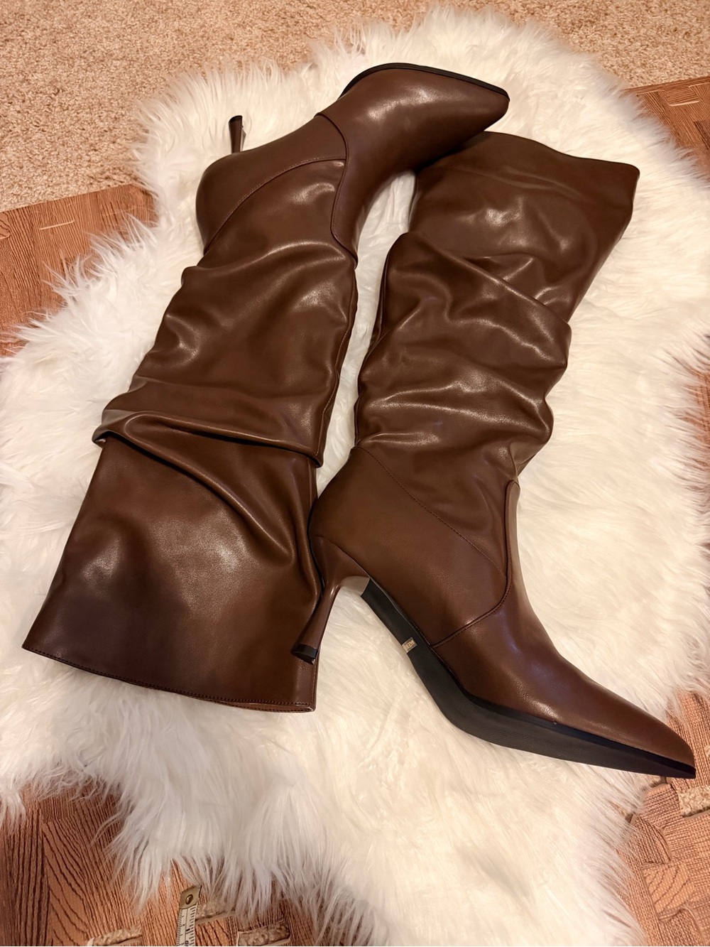 New-Women's Knee High Slouchy Pointed Toe Boots in Dark Brown